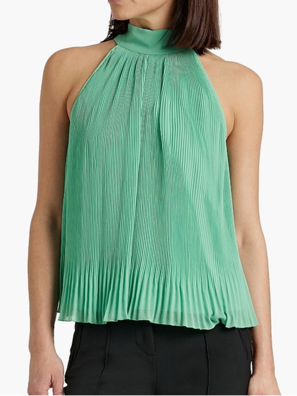 Veronica Beard Alex Blouse Mint Green Flowy Chiffon Accordion Pleat Tank Top 10
